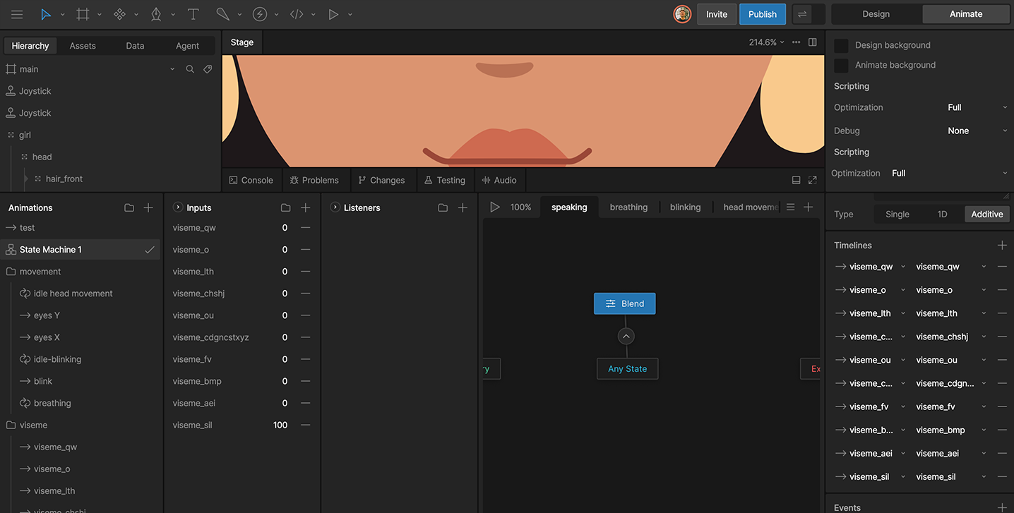 Rive's state machine for lip sync animation