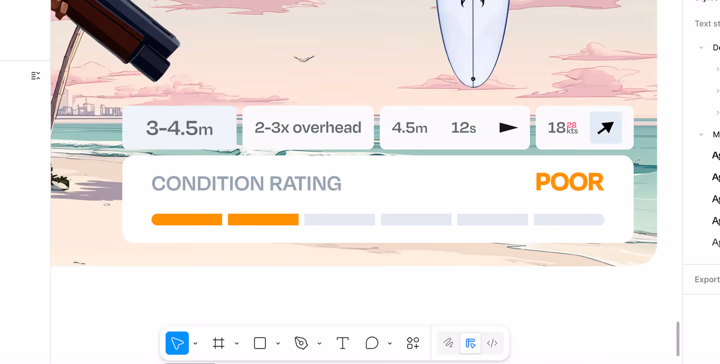 Surf condition UI panel