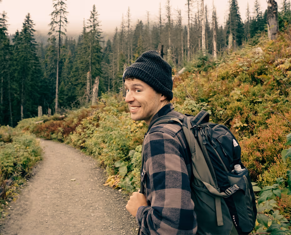 Michal Stencel - Rive expert on a hiking trail in the forest